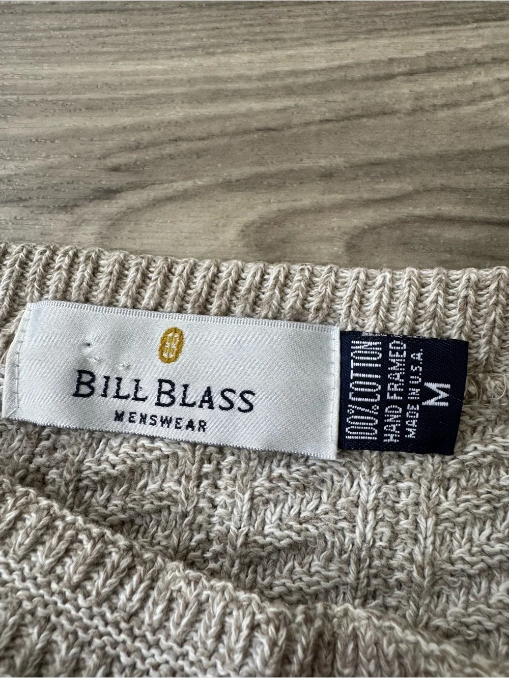 Vintage 90s Made in USA 100% Cotton Textured Sweater Beige Grandpa Sweater Sz M